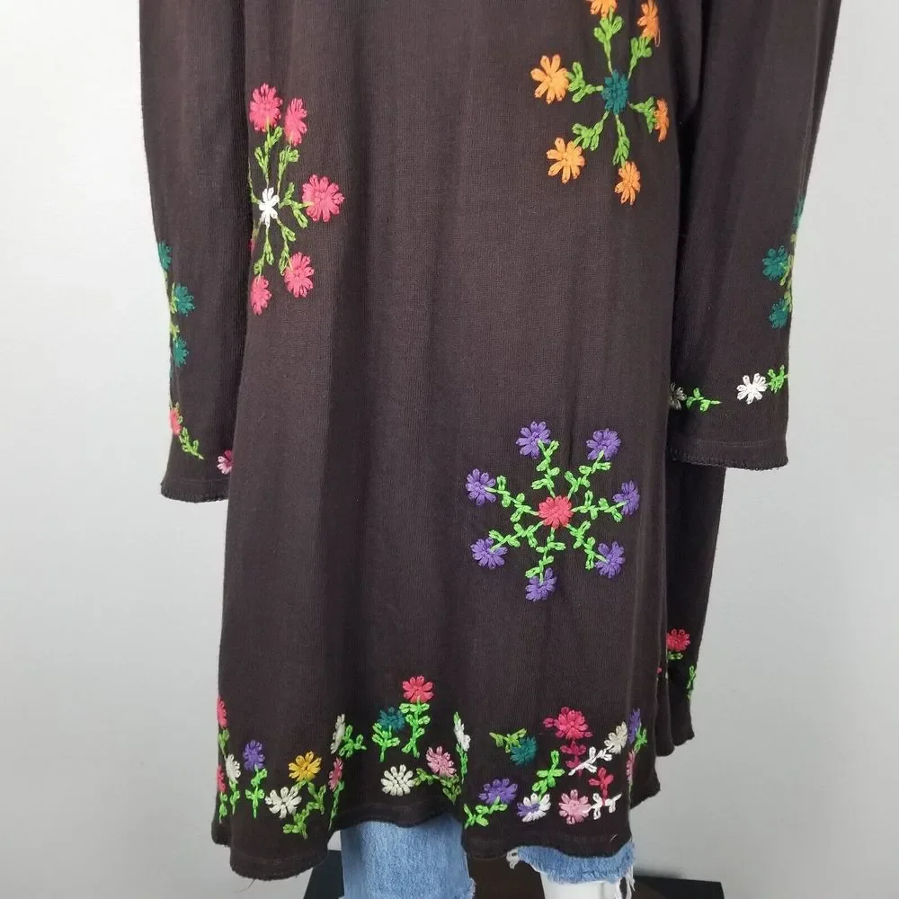 Biya Johnny Was Brown Floral Embroidered Waterfall Long Brown Cardigan Size M - Picture 10 of 15